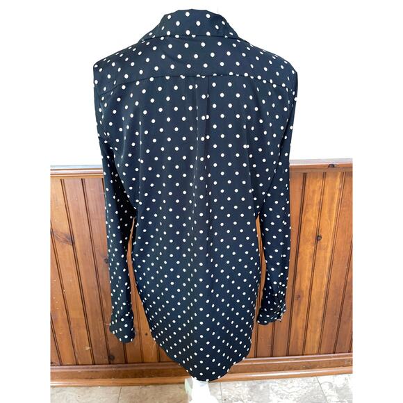 Womens Kut From The Kloth Black‎ White Polka Dot Long Sleeve Blouse Pockets M - Picture 6 of 10